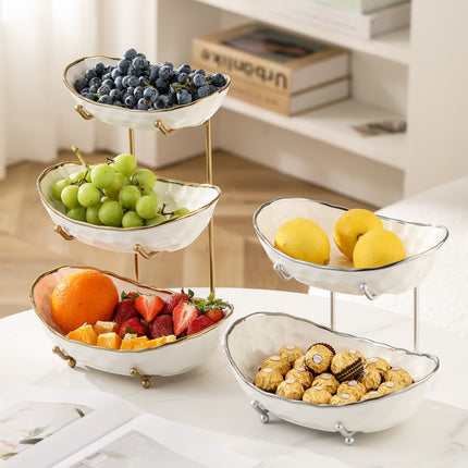 Light Luxury Ceramic Fruit Plate Iron Fruit Basket Double Layer Three Layer Fruit Plate Living Room Household Snack Snack Dried Fruit Plate