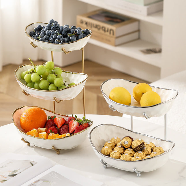 Light Luxury Ceramic Fruit Plate Iron Fruit Basket Double Layer Three Layer Fruit Plate Living Room Household Snack Snack Dried Fruit Plate