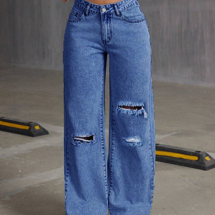 European and American Cross-Border 2025 New Loose Light Blue Washed Wide-Leg Jeans Pure Color Pants Women Jeans