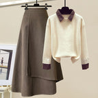 Apricot top + brown skirt / S