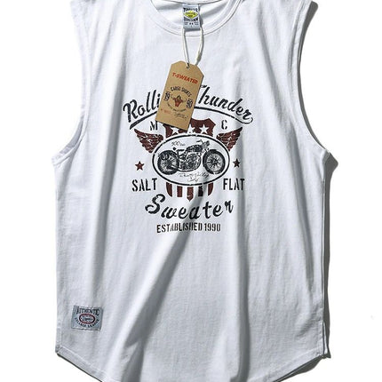 Ami Khaji Technology Printed Round Neck Sports Leisure Wash Cotton Couples Vintage Garden Swing Side Split Vest