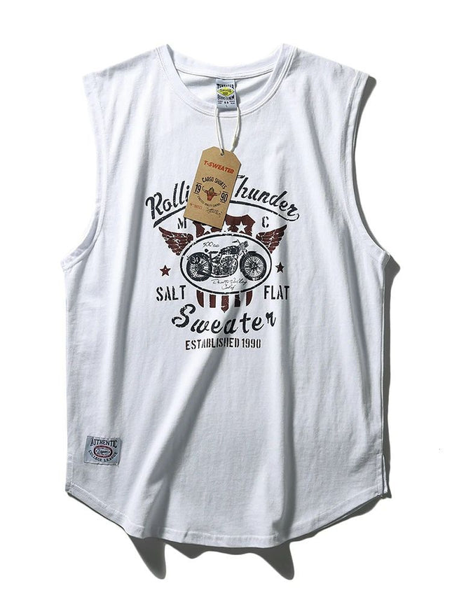 Ami Khaji Technology Printed Round Neck Sports Leisure Wash Cotton Couples Vintage Garden Swing Side Split Vest
