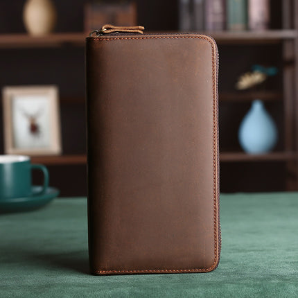 Douyin's Popular Upgraded Large-Capacity Genuine Leather Men's Clutch Crazy Horse Leather Cigarette Mobile Phone All-In-One Clutch Wallet