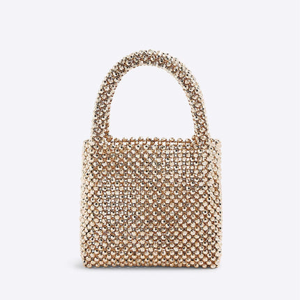 2025 New Niche Design Handmade Beaded Woven Bag European and American Retro Style Portable Vegetable Basket Bag