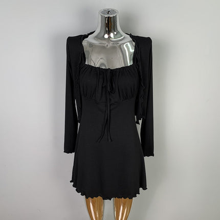 Korean Dongdaemun Gentle and Sexy Little Woman Comfortable Thin Cardigan + Waist-Cinching Figure-Flattering Ruffle Strap Dress