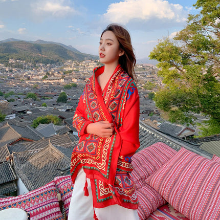 Ethnic Style Shawl Women's Summer Hainan Sanya Travel Photograph Qinghai Lake Scarf Beach Towel Thin Sunscreen Scarf