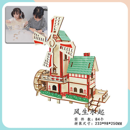 Wooden 3d 3d puzzle assembled building model youth diy style cottage educational toy small Western House
