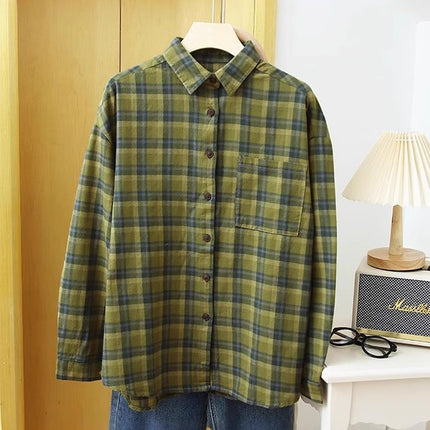 Spring and Autumn Western Style Fashionable Simple Atmospheric Contrast Color Plaid Shirt Women's Lazy Style Stacked Wear Inner Scrub Plaid Top