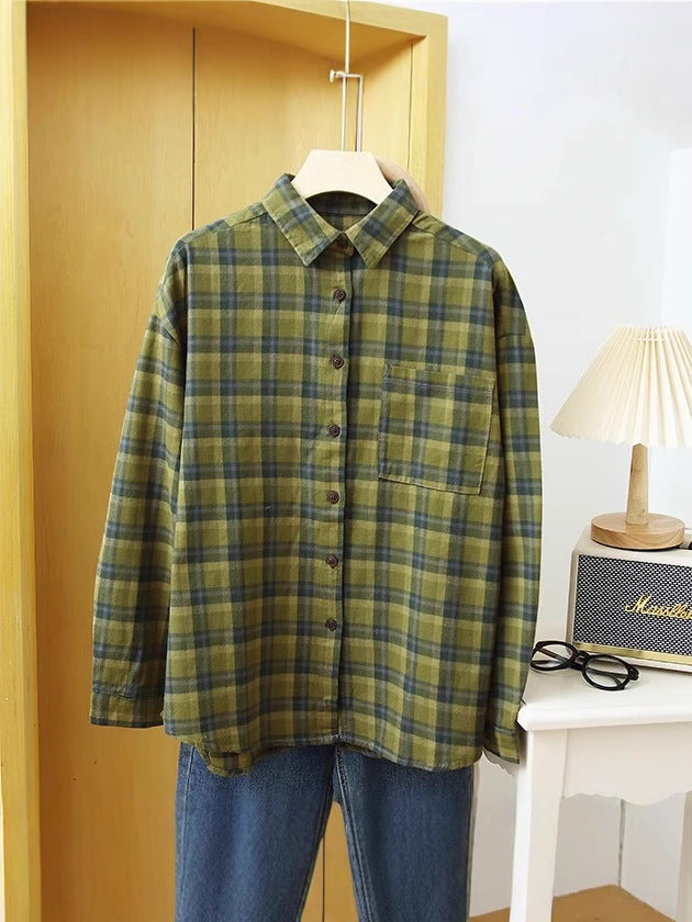 Spring and Autumn Western Style Fashionable Simple Atmospheric Contrast Color Plaid Shirt Women's Lazy Style Stacked Wear Inner Scrub Plaid Top