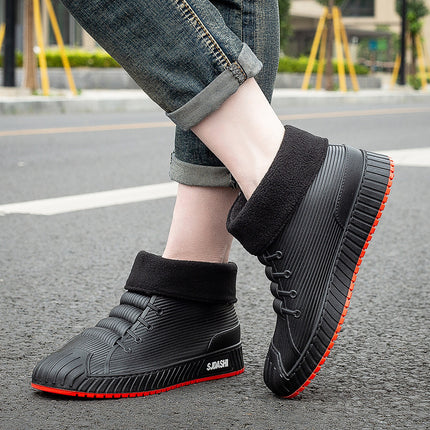 Fashion men's rain boots low fleece-lined kitchen fishing non-slip waterproof rain boots fleece-lined warm take-out work water shoes