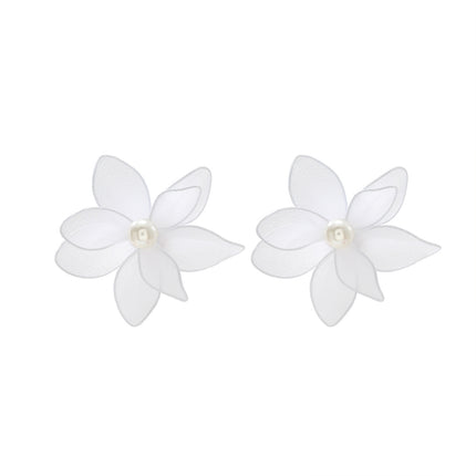 European and American Exaggerated Fabric Pearl Flower Atmospheric Earrings for Women, Light Luxury, High-End, Temperament, Fashion, European and American Cross-Border Supply