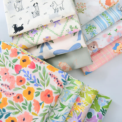60 pts pure cotton fabric retro wind printed all cotton cloth cartoon handmade children's dress doll clothes summer flower rhyme