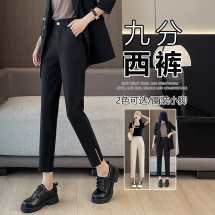 Actual Photos # Black Small Foot Slit Suit Pants Women's 2024 Autumn Small Nine-Point Pants Straight-Leg Pipe Casual Pants