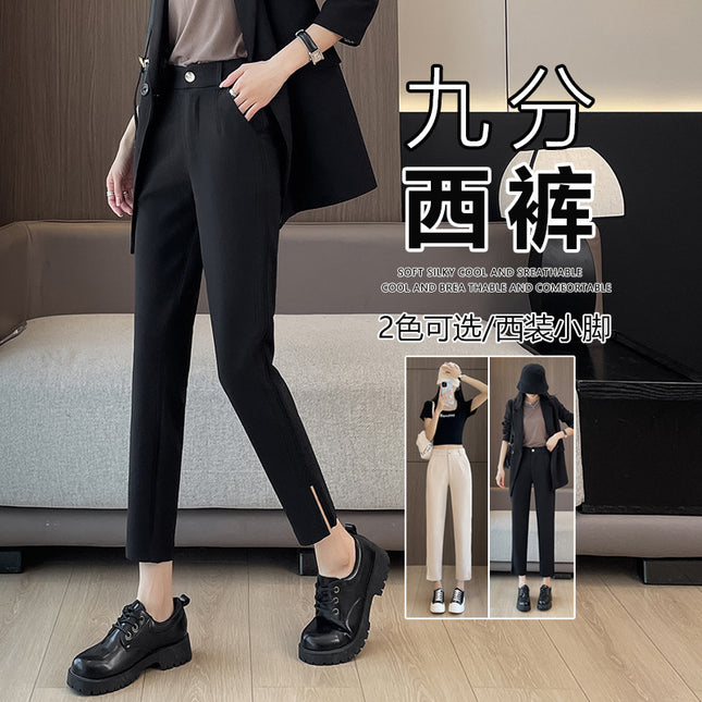Actual Photos # Black Small Foot Slit Suit Pants Women's 2024 Autumn Small Nine-Point Pants Straight-Leg Pipe Casual Pants