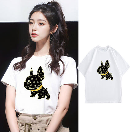 Pure Cotton 2024 Summer New High-End Cartoon Dog Print Pure Cotton Loose Short-Sleeved Casual Tops T-Shirts for Men and Women