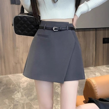 Irregular Grey Suit Skirt Women's Spring and Autumn Short Loose Wide Leg Skirt High Waist Slim A- line Skirt