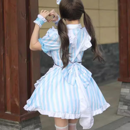 Cross-Border New Product Japanese Style Autumn Leaf Sweet Stripesd Maid Outfit Cosplay Lolita Plus Size Maid