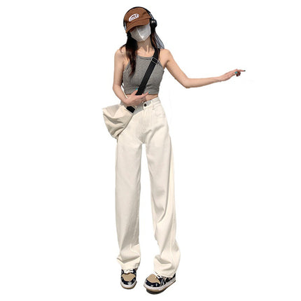 Wide Leg Jeans Women's Autumn 2024 New Straight Loose High Waist Dosing Slim White Trendy Mop Pants