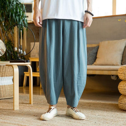 Spring and Summer Retro Loose Monk Pants Men's Large Crotch Practice Clothes Zen Monk Workwear Bloomers Casual Cotton and Linen