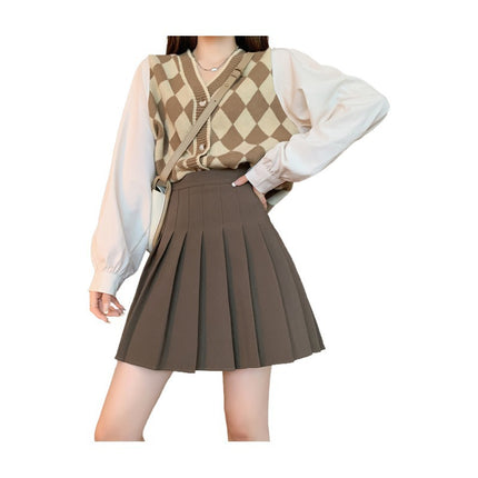 Gray Coffee Pleated Skirt, High-Waisted, Wrinkle-Resistant, Slimming, Plus Size, Jk Uniform, New Trendy Half Skirt, Jk Skirt for School