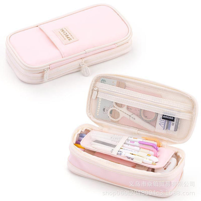Solid Color Large-Capacity Pencil Bag for Men and Women Multi-Layer Junior High School and High School Simple Primary School Pencil Bag Stationery Box High-Value Wholesale