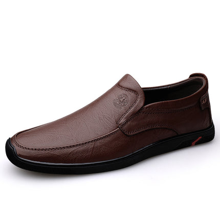 Cross-border business casual leather shoes men's slip-on flat driving shoes lazy shoes Four Seasons single shoes peas shoes cowhide men's shoes