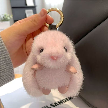 Internet-Famous Big-Eared Rabbit Faux Mink Fur Pendant Wholesale Car Keychain Bag Cute Little Rabbit Doll Car Accessory