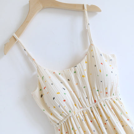 Summer Bra-free Cotton Crepe Chest Pad Sling Thin Nightgown Women's Double-layer Gauze Exterior Wear