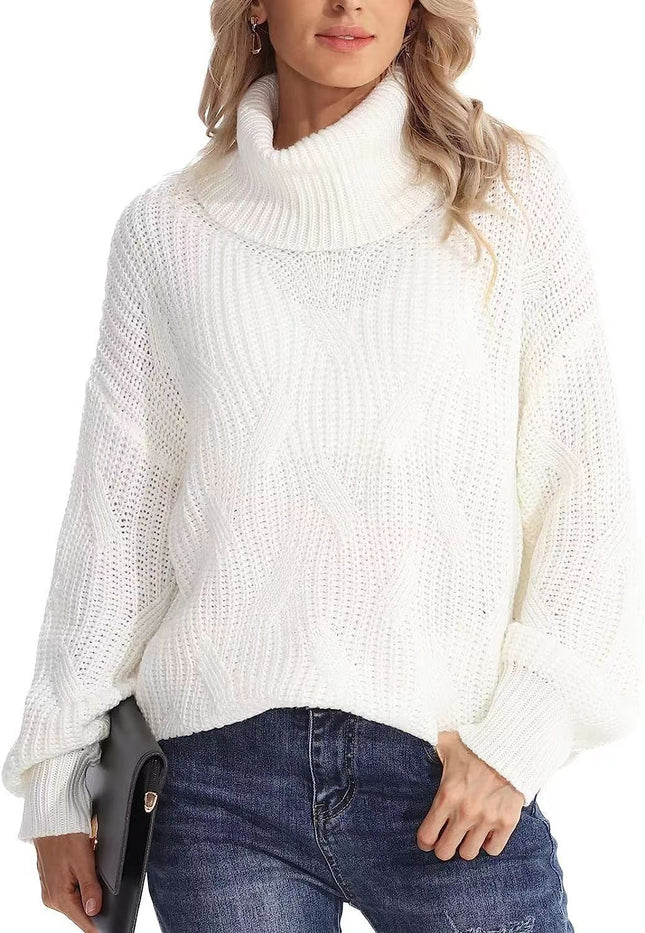 Cross-Border Amazon European and American 2024 Autumn and Winter Turtleneck Cable Knit Sweater Women's Pullover Long-Sleeved Cross-Border Sweater