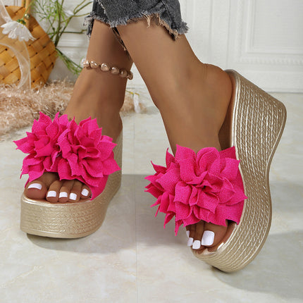 Wedge Women's Sandals for Women 2025 Summer New Export Flower Sponge Cake Thick-Soled Fish Mouth Outer Slippers for Women