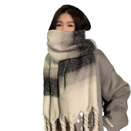 Mohair Thickened Warm Scarf Women's Winter Grey High-end Cold-proof Couple's Shawl Scarf Atmosphere