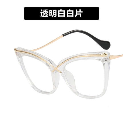 X Cat Eye Metal Glasses Frame 2022 New Anti-Blue Light Large Frame Flat Mirror European and American Ins Trendy Retro Glasses Frame