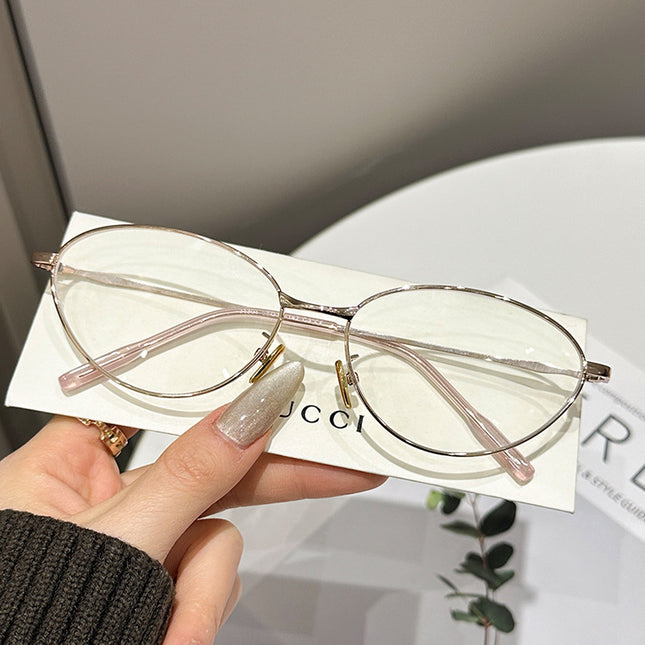 Korean Style Retro Ultra-Light Metal Glasses Frame Anti-Blue Light Glasses Frame High-End Glasses Frame Women's Cat-Eye Glasses