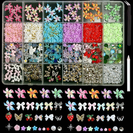 24 grid cartoon nail accessories mix cute cookies donuts candy nail accessories diy handmade material box