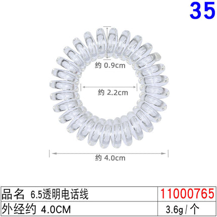 Outer Diameter 4cm Black Phone Cord Hair Tie Korean Hair Tie Hair Rope Transparent White Rubber Band Wire Coil Headwear