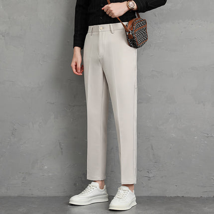 Summer New Men's Casual Trousers Korean Style Small Leg Light Business Men's Trousers Dress Pants Cropped