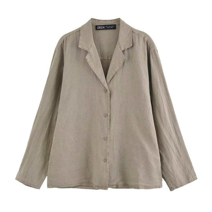 Long Sleeve Shirt European and American Linen AliExpress Explosions Shorts suit Women's Cross-border Deep Space Grey Top Yellow Top