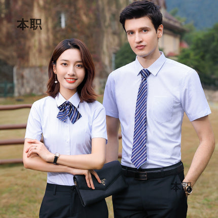 [Business Stripes] Men's and Women's Work Clothes Professional Wear Summer Short-sleeved Shirt Office White-collar Work Clothes