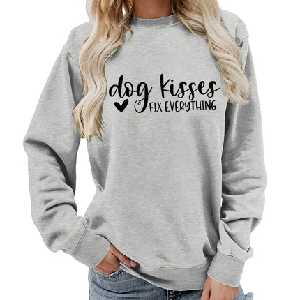 Foreign trade supply dog kisses printed round neck women's top vests autumn and winter coat casual wide pine Europe