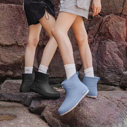 British Trendy Rain Boots, Outdoor Wading Boots, Fashionable Women's Rain Boots, Garden Boots, Flats Non-Slip Rubber Shoes, Foot Water Shoes for Women