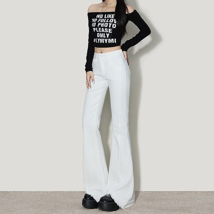 Off-White American Hot Girl Bootcut Jeans for Women 2025 Summer New High-Waist Slimming Look Horseshoe Pants Raw Edge Pants