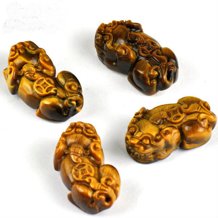 Couple's Pixiu Pendant Tiger Eye Stone Guanyin Buddha Guan Gong Ping An Buckle Pendant Yellow Tiger Eye Stone Pendant Supply Straight Hair