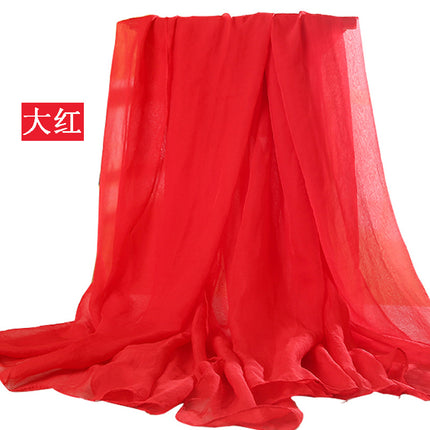 Simulated Silk Scarf Women's Long Oversized Red Gauze Scarf Sun Protection Shawl Beach Towel Catwalk Performance Pure Color Thin Section