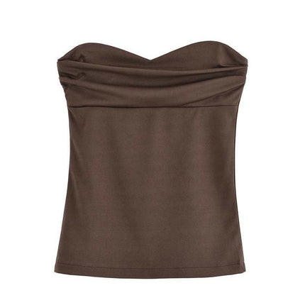New Strapless Design Versatile Slimming Suit Spring Top Wide-Leg Pants Niche