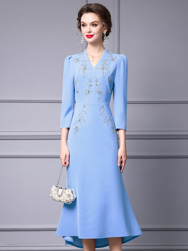 Zhili 2026 New Model Dress for Important Occasions, Elegant Socialite Style, Embroidered with Rhinestones, Short in the Front and Long in the Back, Mermaid Dress