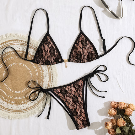 2025 New Bikini European and American Cross-border Lace Starfish Pendant Triangle Cup Sexy Split Bikini Swimsuit Women