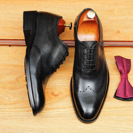 High-End Retro Carved Brogue Oxford Shoes, Hand-Rubbed Men's Formal British Wedding Versatile Leather Shoes for Men