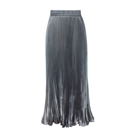 2025 new European and American foreign trade women's satin metallic luster pleated skirt long organ skirt long skirt skirt