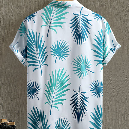 Hawaii vacation men's light green palm leaf men's short sleeve shirt men's shirt summer 2025 new cross-border