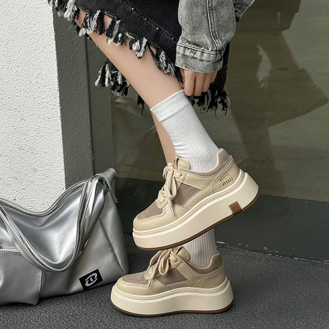 Casual Shoes fleece-lined Comfortable Sneakers Heightened Lightweight Thick-soled German Training Shoes All-match New Winter 2024 Genuine Leather Cotton Shoes for Women